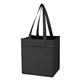 aerial view a black non - woven 6 bottle wine tote bag, image 1 of 2