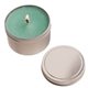 aerial view a green/baked apple promotional 2 oz round tin soy candle with your logo, image 1 of 3