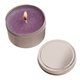 aerial view a purple/lilac promotional 2 oz round tin soy candle with your logo, image 1 of 3