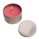 aerial view a red/cinnamon promotional 2 oz round tin soy candle with your logo, image 1 of 3