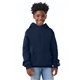 aerial view a navy champion youth powerblend(r) pullover hooded sweatshirt - all, image 1 of 5