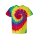 aerial view a classic rainbow spiral dyenomite - multi - color spiral tie - dyed t - shirt - colors, image 1 of 4