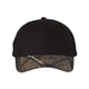 aerial view a black/ realtree ap kati - solid crown with camo visor cap, image 1 of 4