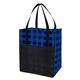 aerial view a blue with black northwoods laminated non - woven tote bag, image 1 of 2