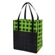 aerial view a green with black northwoods laminated non - woven tote bag, image 1 of 2