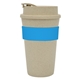 aerial view a natural tumbler & blue band 16 oz harvest travel tumbler, image 1 of 2