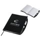 aerial view a black polyurethane cover memo jotter with pen, image 1 of 2