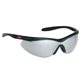 a silver/black single - piece lens wrap - around safety glasses / sun glasses
