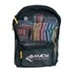 a black nylon mesh backpack with zippered main compartment