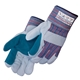 a teal/gray/striped canvas economy split leather double palm work gloves