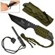 a black/olive 7 hunting knife with fire starter