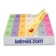 aerial view a white/rainbow translucent colors jumbo rainbow 7 day medicine tray, image 1 of 2