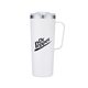 28 oz White Stainless Steel Double - Walled Tall Mug w / Slide Lid Screen