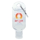 aerial view a clear 2 oz hand sanitizer gel w / carabiner, image 1 of 4