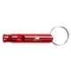 aerial view a red aluminum metal whistle key chain, image 1 of 2