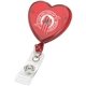 a translucent red heart shaped retractable badge reel holder