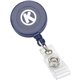 aerial view a blue retractable badge reel with swivel bulldog clip, image 1 of 2