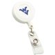 a white retractable badge reel with swivel bulldog clip