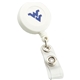 a white retractable badge reel with swivel bulldog clip
