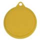 aerial view a yellow 3- step rubber pet / dog food can lid, image 1 of 2
