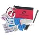 aerial view a red auto safety zipper tote kit, image 1 of 2