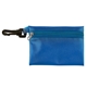 aerial view a trans blue 13 piece healthy living pack components inserted into translucent zipper kit with plastic carabiner attachment, image 1 of 2