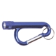 aerial view a blue chiron light metal carabiner flashlight with split ring attachment, image 1 of 2