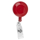 aerial view a red lorain vl 30 cord round retractable badge reel and badge holder with metal slip clip attachment, image 1 of 2