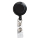 aerial view a black lorain vl 30 cord round retractable badge reel and badge holder with metal slip clip attachment, image 1 of 2