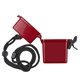 aerial view a red ez carry ultra thin hard plastic hinged top waterproof container with breakaway and adjustable neck lanyard, image 1 of 3