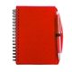 aerial view a red carmel jotter notepad notebook with pen, image 1 of 3