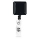aerial view a black 30 cord square retractable badge reel and badge holder with metal slip clip attachment, image 1 of 2