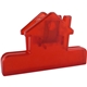 a translucent red 4 house shaped bag clip