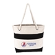 aerial view a black cotton resort tote bag with rope handle, image 1 of 2