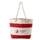 aerial view a red cotton resort tote bag with rope handle, image 1 of 2