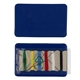 aerial view a royal blue pocket sewing kit with 6 thread colors, image 1 of 2
