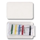 aerial view a white pocket sewing kit with 6 thread colors, image 1 of 2