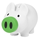 aerial view a white with green nose payday piglet piggy bank with removable nose, image 1 of 2