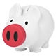 aerial view a white with red nose payday piglet piggy bank with removable nose, image 1 of 2