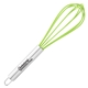 aerial view a green stainless steel handled rubber whisk, image 1 of 2