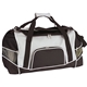 aerial view a black nylon tri - pocket sport duffel bag 18, image 1 of 2