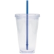 aerial view a clear/blue 20 oz large classic carnival cup, image 1 of 3