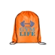 aerial view a orange versatile polyester drawstring backpack, image 1 of 3