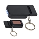 aerial view a black solar powered light whistle key chain, image 1 of 2