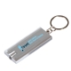 aerial view a silver rectangle shaped super bright white led light key chain, image 1 of 3