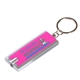 aerial view a pink rectangle shaped super bright white led light key chain, image 1 of 2
