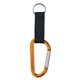 aerial view a gold promotional 8mm carabiner with 2.5 blank strap, image 1 of 2