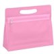 aerial view a translucent pink die cut vanity bag, image 1 of 2