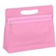 aerial view a translucent pink die cut vanity case bag, image 1 of 2