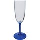 a blue 7 oz standard stem plastic champagne flute